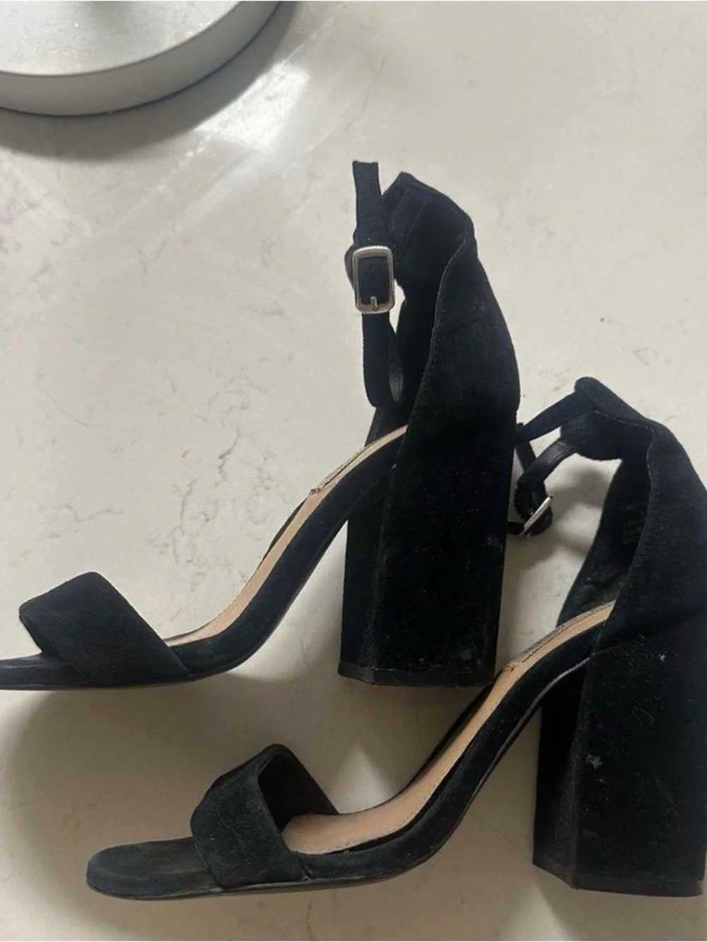Steve Madden Black Suede Block Heel Sandals with Ankle Tie